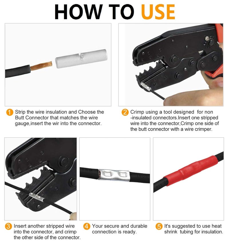 SVAAR 280 PCS 26-8 AWG Non-Insulated Butt Connectors Crimp Repair Butt Splices Kit, Uninsulated Butt Splice Connectors for 26 to 8 Gauge Wire, Marine Grade Tinned Copper Seamless Barrel Butt Terminals - Image 5